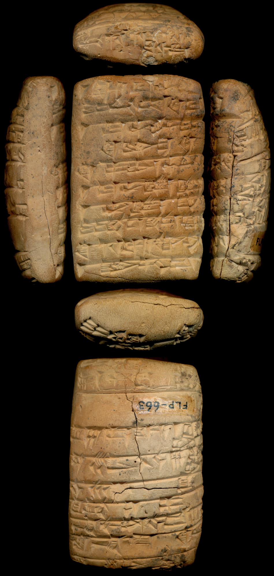 Clay tablet from Nippur listing five men from Ur, Girsu and other towns who received flour after coming out of custody