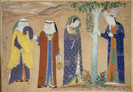C012 · Princely couple under a tree, with attendants