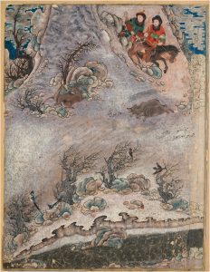 C015 · Two riders in a wintry landscape with bears, attributed by an inscription to Ahmad Musa [desc.]